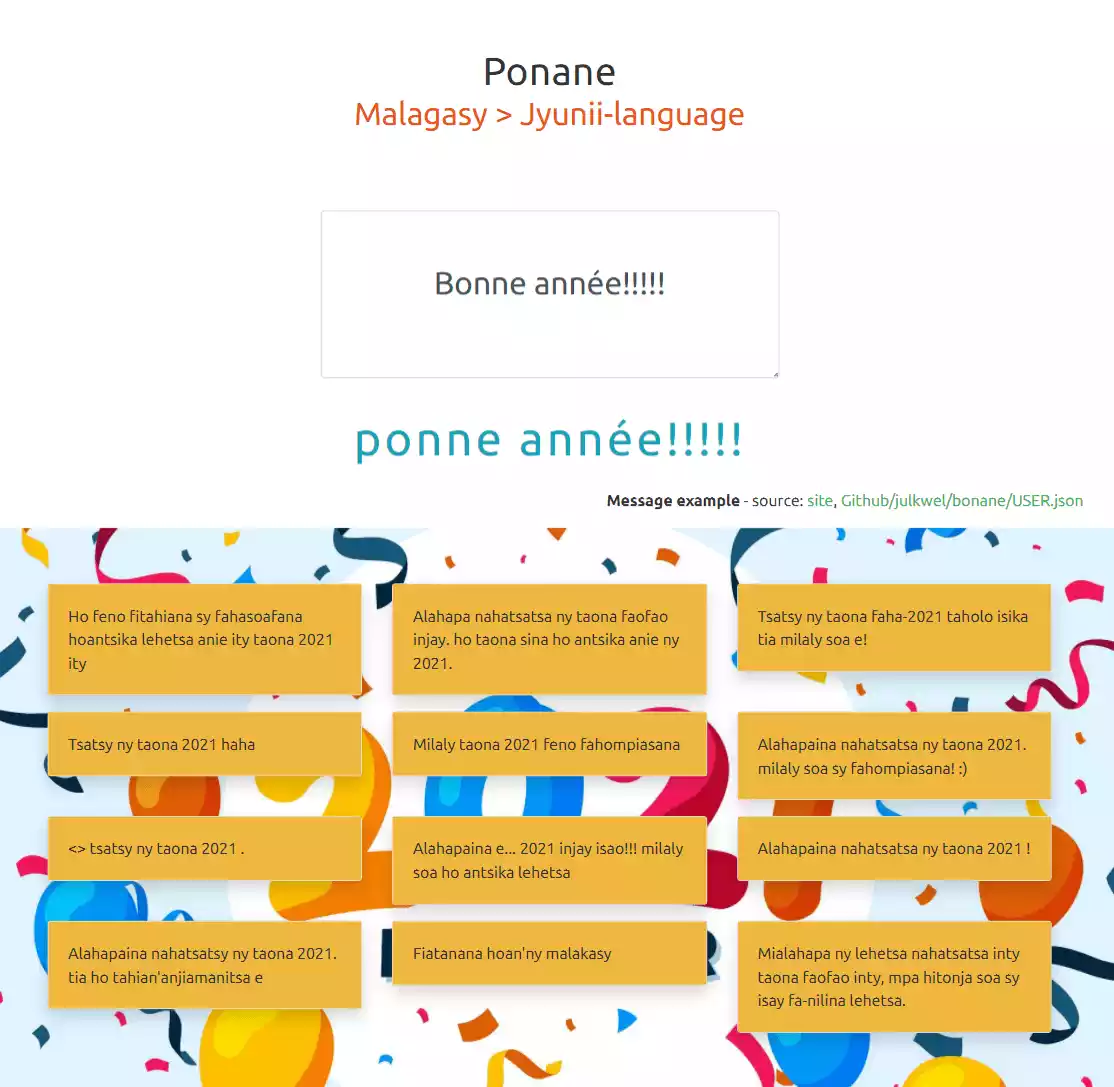 Ponane - Malagasy to Jyunii-language -- FUN